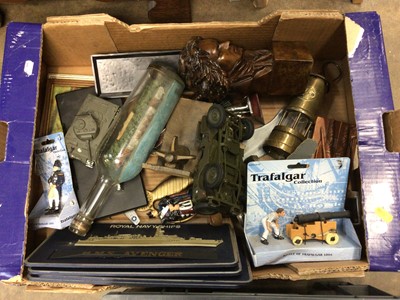Lot 118 - Two boxes of sundry items to include bust of Beethoven, Miners lamp and toys