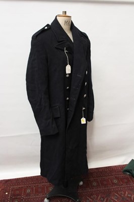 Lot 883 - 1950's National Fire Service (N.F.S.) Great Coat, with label to interior 'size 7 1952' together with a collection of Second World War and later military ephemera (1 box)