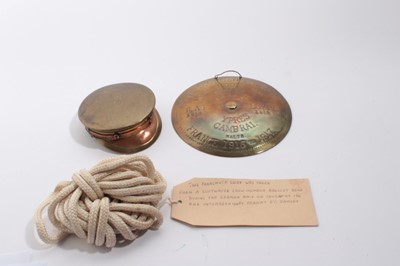 Lot 887 - First World War Brass Trench Art Tobacco box in the form of an Officers' cap, together with a brass plaque stamped with the battle honours of the 15th Scottish Division in France between 1915 and 1...