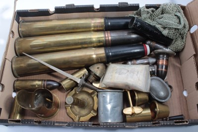 Lot 889 - Collection of Trench Art ashtrays, lighters, military shell cases and other militaria (1 box)