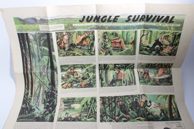 Lot 894 - Interesting 1960's British Military Jungle Survival poster captioned 'Jungle Survival, this is the story of a two man crew who ejected from their aircraft over the jungle and survived because they...