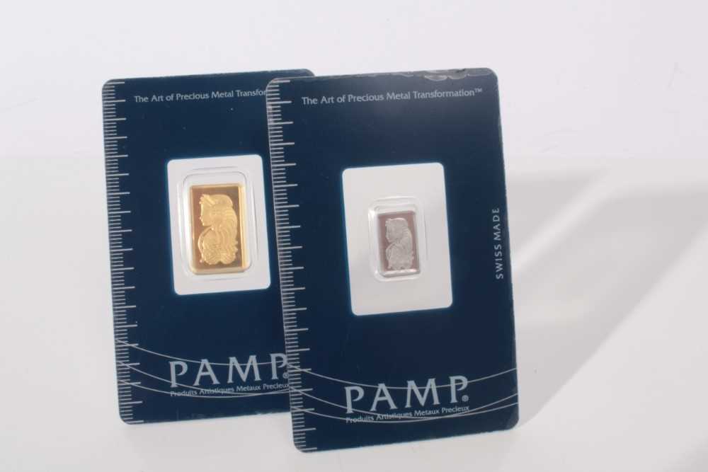 Lot 407 - Switzerland - Pamp Bullion Bars to include Fine Gold 999.9 wt 2.5gm and Platinum 999.5 wt 1gm (2 Bullion Bars)
