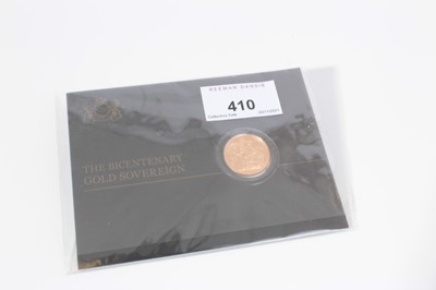 Lot 410 - G.B. - The Royal Mint 'The Bicentenary' Gold Sovereign in pack of issue 2018 UNC. (1 coin)