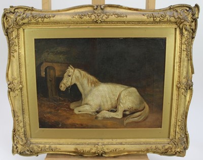 Lot 147 - Victorian English School oil on canvas - A Grey Horse, in gilt frame