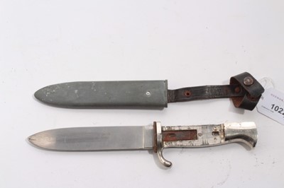 Lot 1022 - Hitler Youth type knife with polished steel blade by Anton Wingen, Solingen, grips missing.