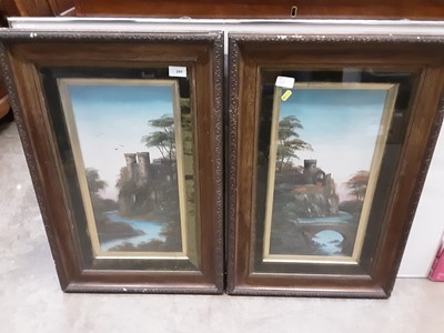 Lot 269 - Pair of large framed paintings of castles