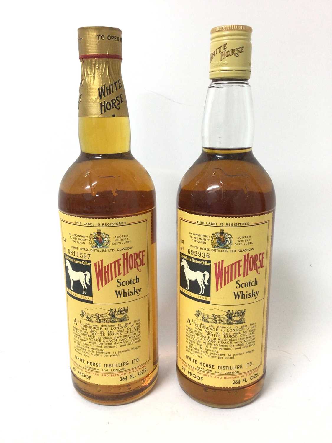 Lot 29 - Two bottles of White Horse Scotch Whisky, 70 proof, 26 2/3 fl. oz