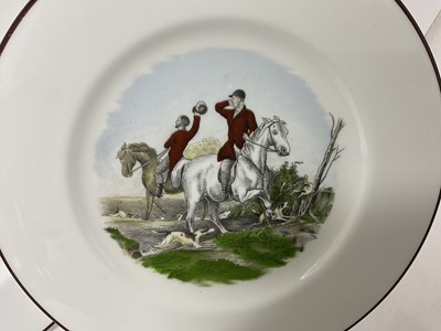 Lot 67 - Set of three Crown Staffordshire porcelain hunting decorated plates