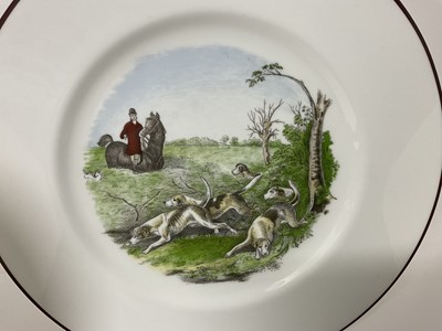 Lot 67 - Set of three Crown Staffordshire porcelain hunting decorated plates