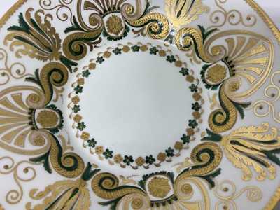 Lot 57 - Regency period Spode porcelain saucer dish with good quality gilt and green decoration on white ground, pattern 3983, 18cm diameter