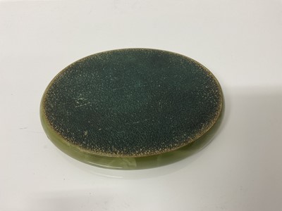 Lot 54 - Early 20th century green onyx pin dish of oval form painted with the head of a horse, 11cm x 14cm