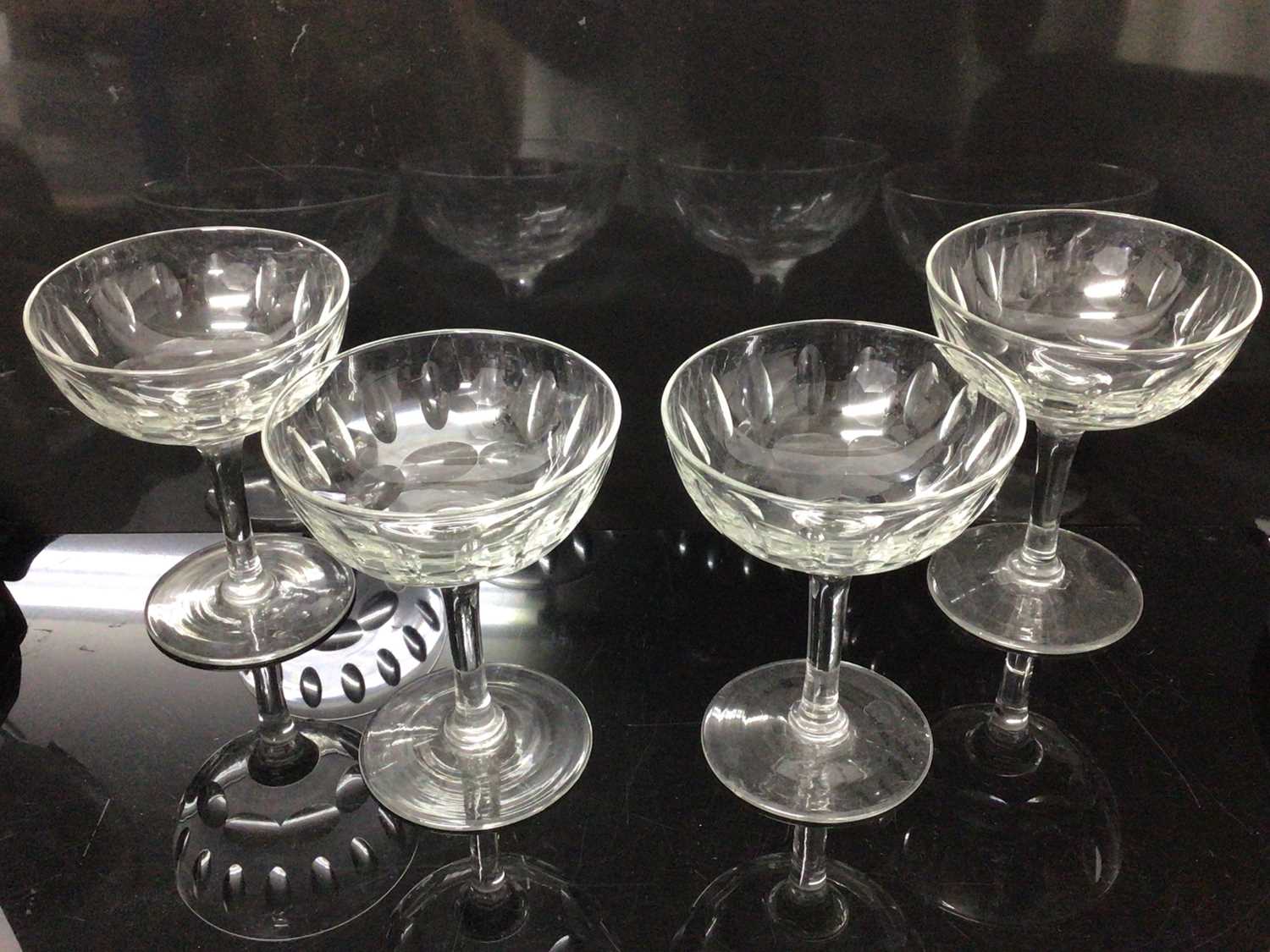 Lot 50 - Ten cut glass champagne bowls of similar design to include four matching, two pairs and two others