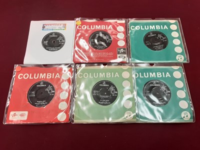 Lot 2219 - Box of single records on the Columbia label, including Dave Clark Five, Mike Cotton Jazzmen, Julie Covington, Heinz (DB 7559), Heinz and the Wildboys (DB 7482 - Meeksville Sound), Cliff Richard and...