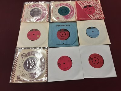 Lot 448 - Box and carrying case of single records on the Pye and Pye International labels including Kinks, Searchers, Marcels, Santo & Johnny, Episode Six, Flee-Rekkers, Migil Five, Fireballs, Julie Grant, C...