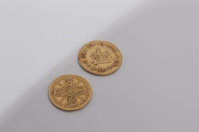 Lot 466 - G.B. - Gold Guinea fractions to include George I Quarter Guinea 1718 F-G.F and George III, Third Guinea 1798 (N.B damaged) otherwise V.G. (2 coins)