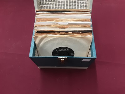 Lot 2229 - Vintage case of 30 Cliff Richard EP's, together with a vintage case of single records on the Coral and Coral Vogue label, including The Crickets, Jackie Wilson, Cozy Cole and Billy Williams, some d...