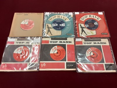 Lot 450 - Box of single records on the Top Rank label including Lee Allen, Jack Scott, Lorie Mann, Temptations, Annette, John Leyton, Adam Wade, Maurice Williams, Reivers, Vince Eager, Fireballs, Leaderbeats...