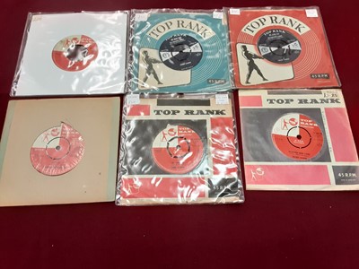 Lot 450 - Box of single records on the Top Rank label including Lee Allen, Jack Scott, Lorie Mann, Temptations, Annette, John Leyton, Adam Wade, Maurice Williams, Reivers, Vince Eager, Fireballs, Leaderbeats...