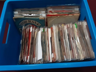 Lot 450 - Box of single records on the Top Rank label including Lee Allen, Jack Scott, Lorie Mann, Temptations, Annette, John Leyton, Adam Wade, Maurice Williams, Reivers, Vince Eager, Fireballs, Leaderbeats...