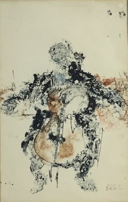 Lot 185 - Bernard Rooke (b. 1938), mixed media - Cello player