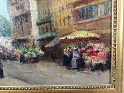 Lot 188 - Three mid 20th century French oils on board, flower stalls