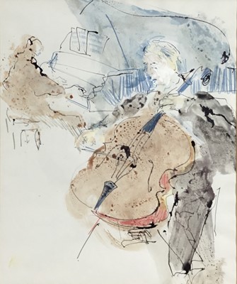 Lot 193 - Bernard Rooke (b. 1938), mixed media - cellist and pianist