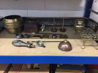 Lot 214 - Victorian brass powder flask, together with other copper and brass i