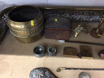 Lot 214 - Victorian brass powder flask, together with other copper and brass i