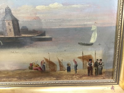 Lot 183 - 19th century oil on panel, figures in a harbour