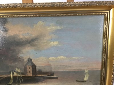 Lot 183 - 19th century oil on panel, figures in a harbour