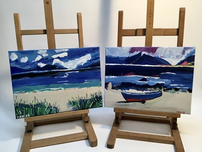 Lot 345 - William Findley Burns, a pair of oils on canvas, The Northern Isle of Gigha and St. Ronan's Beach Iona, signed, unframed, 
each 30 x 40cm. (2)