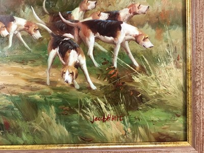 Lot 147 - Jacob White,  signed oil on canvas 
"Picking up the Scent", 50 x 60cm, framed.