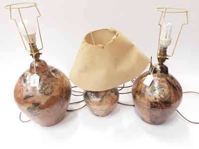 Lot 1188 - Three Kersey Pottery lamps, the largest measuring 32cm high without fittings