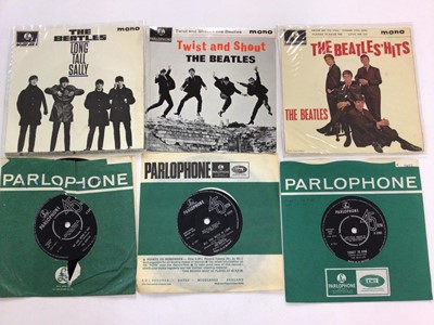Lot 2320 - Beatles and related records including five rare Christmas Flexi discs from 1963, 1964, 1965, 1966 & 1968.  Also included are LPs, EPs and singles and The Beatles Anthology book