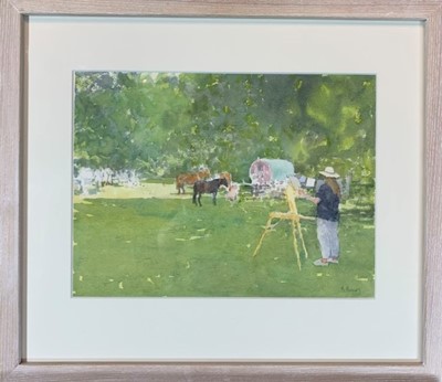 Lot 59 - Richard Bond watercolour - Romany Re-Enactment No. 2, 39.5cm x 45cm framed