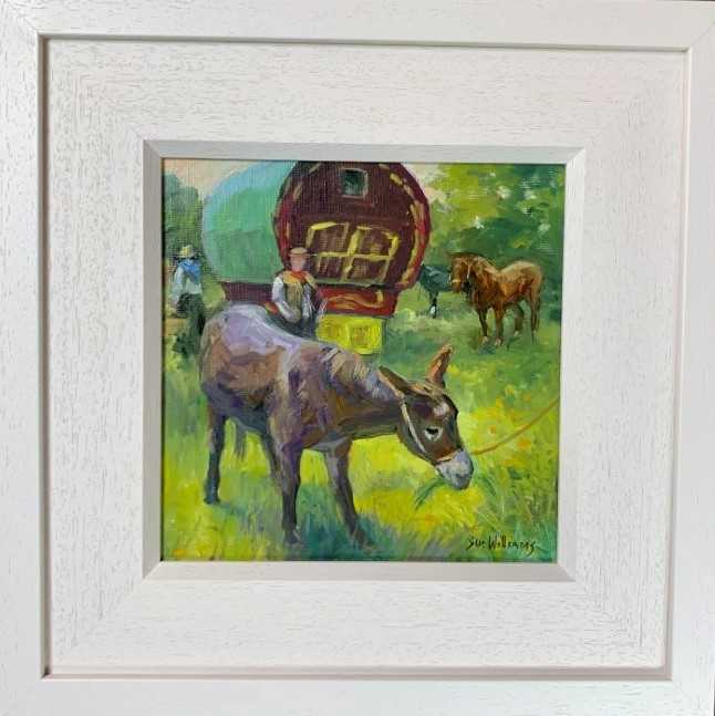 Lot 71 - Sue Williams oil - The Tinker's Donkey, 34.5cm x 34.5cm framed