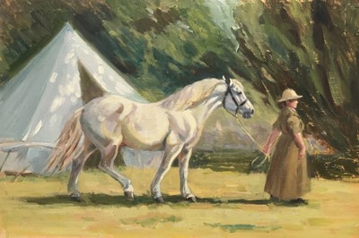 Lot 85 - Elizabeth Turner oil - The Start of the Day, 45cm x 30cm 
  
N.B. First World War Camp Re-Enactment: Painted at the Museum in 2019