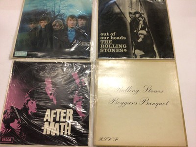 Lot 2246 - Eleven early Rolling Stones LP's mostly Ex condition including Beggals Banquet, Aftermath, out of our Heads, No.2 (three copies, one with "Blind Man" text), two copies of LK 4605 and LK 4852.