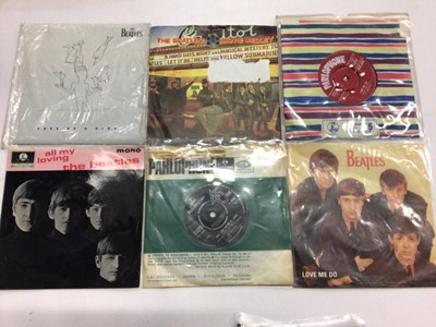Lot 2247 - Beatles singles including "Love Me Do" 7XCE 17144/45 (approx. 20 plus 2 EP's), together with a selection of singles including Vanilla Fudge, Idle Race, Count Bishops, Fleetwood Mac, Chicken Shack a...