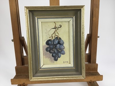 Lot 96 - Ann Swanton (1911-?) pair of oils on board - still life of grapes, initialled, 14cm x 9c, framed