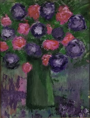 Lot 97 - French School, contemporary, oil on canvas board - still life of summer flowers, indistinctly signed, paperwork verso, 63cm x 48cm, in glazed frame