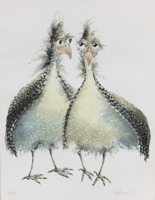 Lot 98 - Judy Rossouw, contemporary, signed limited edition print - Guinea Fowl, 4/650, 51cm x 39cm, in glazed gilt frame