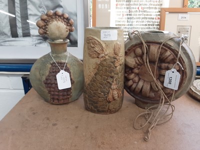 Lot 1208 - Two Bernard Rooke pottery flasks and a vase