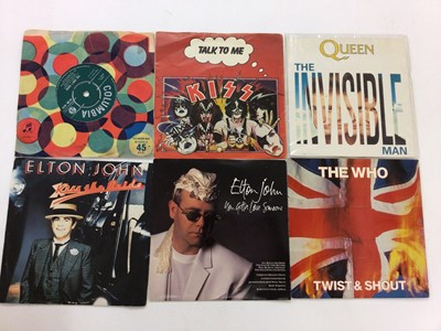 Lot 2257 - Box of single records (approx. 250) Cliff Richard, Kiss, UFO, Them, Elvis Costello, Leroy Van Dyke, Coun Bishops, Otis Spann and Spooky tooth. most Ex.