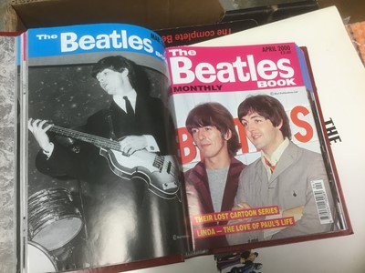 Lot 2259 - Beatles fan club magazines Issues 12-70 and Beatles Monthly Book 1963-1969 together with a box of Beatles and Merseabeat merchandise (2 boxes)