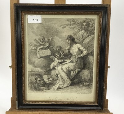 Lot 105 - 18th century Bartolozzi etching after Benjamin West - 'Pax Artium Nutrix' (Peace, Art, Nutriton), 26cm x 21cm, in hogarth frame