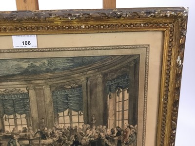 Lot 106 - Antique French hand coloured etching - Le Concert, in carved giltwood frame, overall size 42cm x 54cm