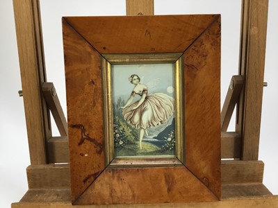 Lot 108 - Three Victorian prints in maple frames, a soldier, 19 x 17cm overall, a fairy, 20cm x 16.5cm overall and Queen Victoria, 29cm x 23.5cm overall