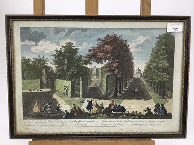 Lot 125 - 18th century hand coloured engraving - A View of Cain & Abel Bird-Cage and he Grand Temple Walks in Lord Burlingtons Garden at Chiswick, printed for Carington Bowles, circa 1770, 28cm x 42cm, in gl...