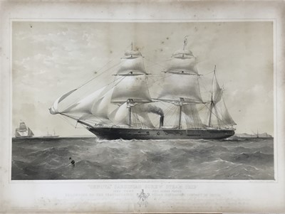 Lot 128 - Victorian black and white lithograph by T. G. Dutton - "Genova", Sardinian Screw Steam Ship, published by Day & Son, unframed 42cm x 57cm